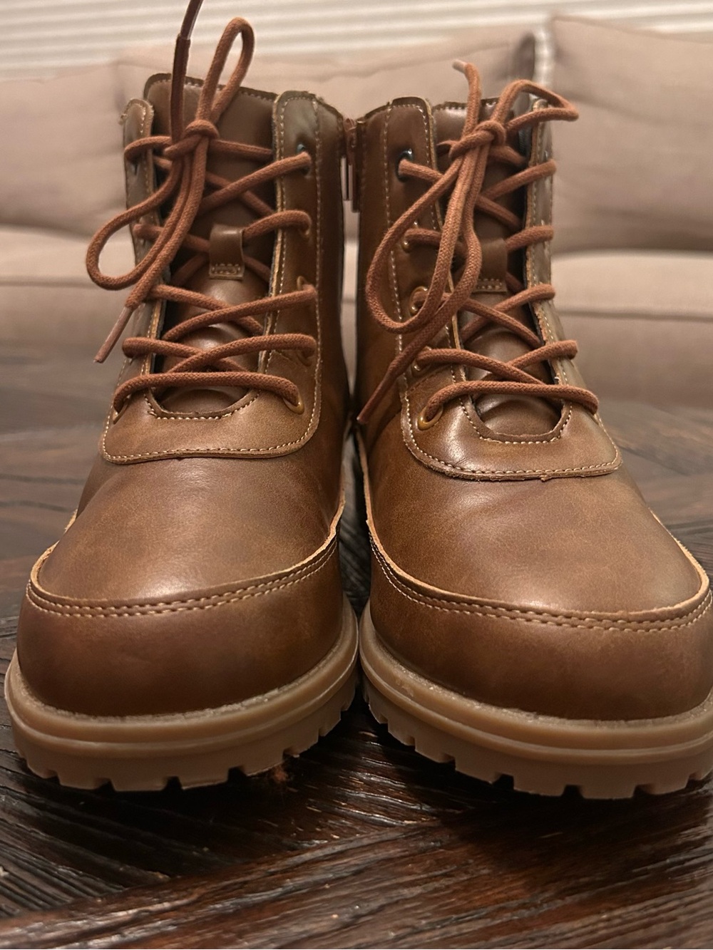Kenneth Cole Kids Tan Brown Lace-Up Utility Boots